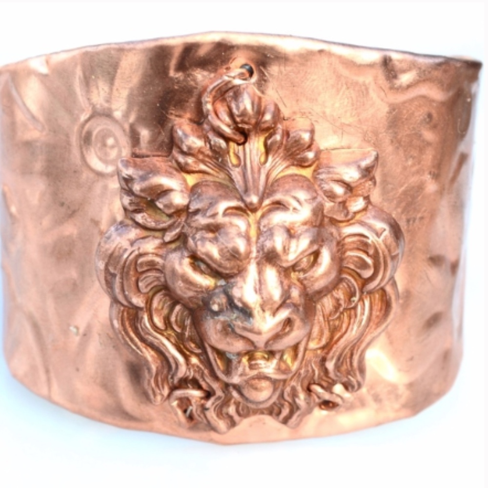 Solid Copper Lion Wide Cuff Bracelet Steampunk - Picture 3 of 8